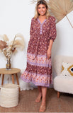 Maggie 3/4 Sleeves Midi Dress