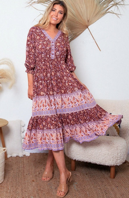 Maggie 3/4 Sleeves Midi Dress