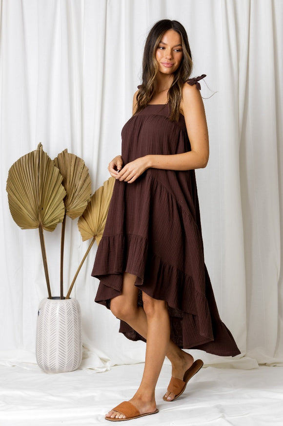 First Love Ruffle Tiered Midi Dress - Chocolate