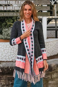 Aztec Cardigan - Charcoal/Pink