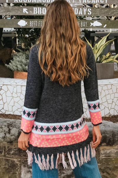 Aztec Cardigan - Charcoal/Pink – Luna and Willow Collective
