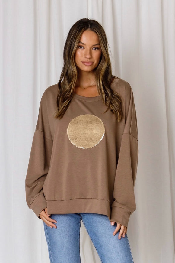 AVA Cotton Sequin Circle Sweat - Latte