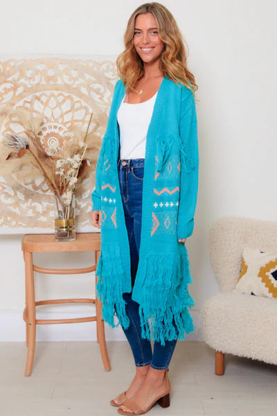 Aztec Turquoise Cardigan Luna and Willow Collective